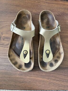 Birkenstock Gold T-Strap Sandals